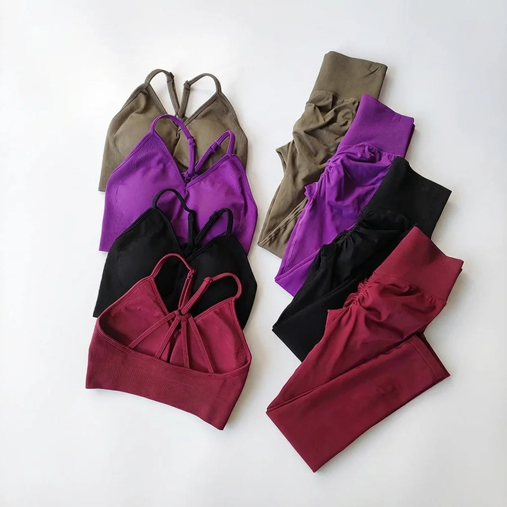 Damen Yoga Set Nahtlos - High Waist Sport-BH & Leggings für Fitness, Gym & Pilates