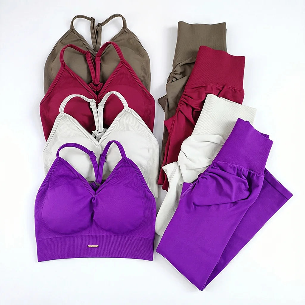 Damen Yoga Set Nahtlos - High Waist Sport-BH & Leggings für Fitness, Gym & Pilates