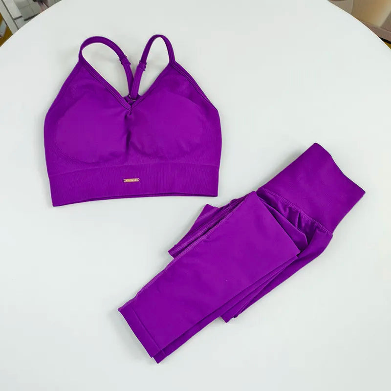 Damen Yoga Set Nahtlos - High Waist Sport-BH & Leggings für Fitness, Gym & Pilates